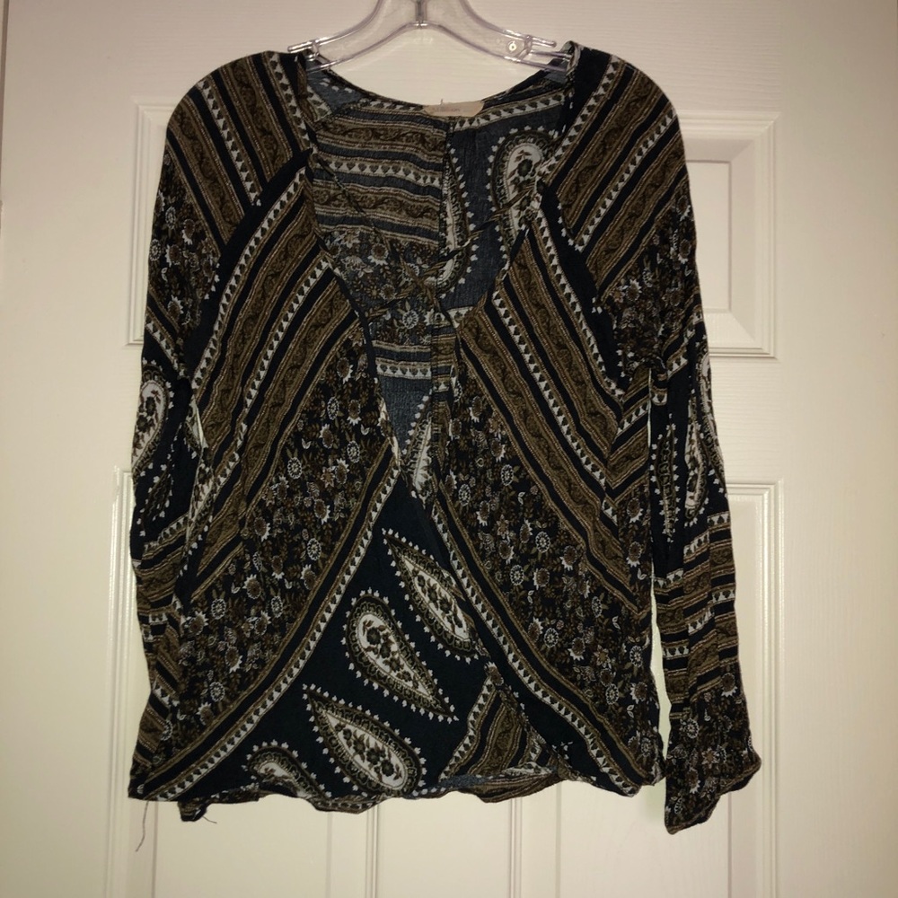Millibon Black and Brown Paisley Print Long Sleeve Blouse